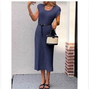 Elegant Navy Blue Sweater Dress